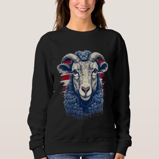4th Of July US Flag Sheep スウェットシャツ (正面)