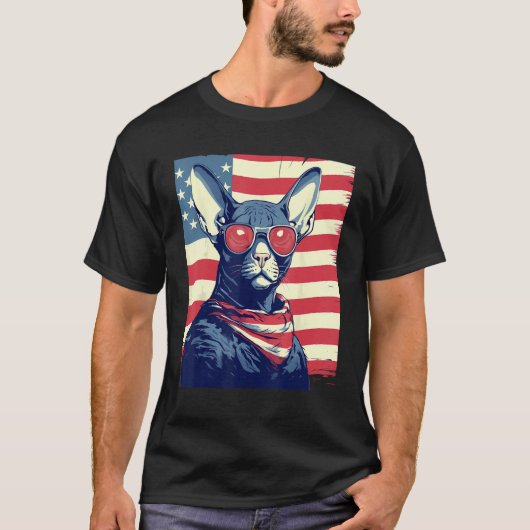 4th Of July US Flag Sphinx Cat Tシャツ (正面)