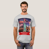 4th of July USA 250th Statue of Liberty Rocket Tシャツ (正面フル)