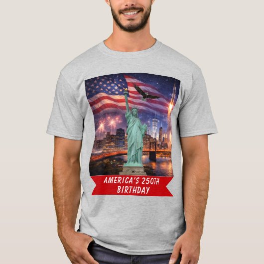 4th of July USA 250th Statue of Liberty Rocket Tシャツ (正面)