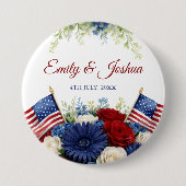4th of July USA Flag Wedding 缶バッジ (正面)