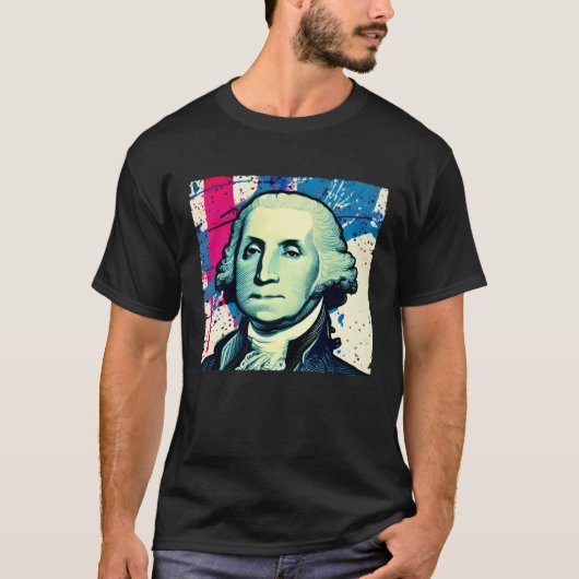 4th of July USA George Washington American Art On Tシャツ (正面)