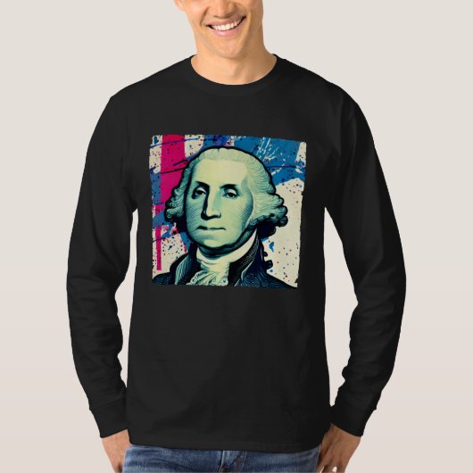 4th of July USA George Washington American Art On Tシャツ (正面)