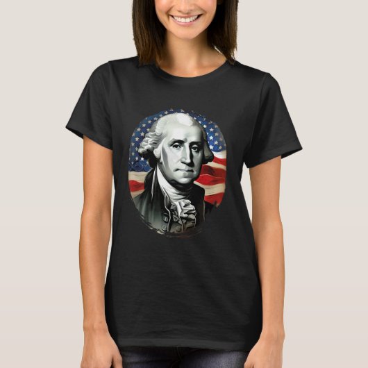 4th of July USA George Washington Painting On Tシャツ (正面)