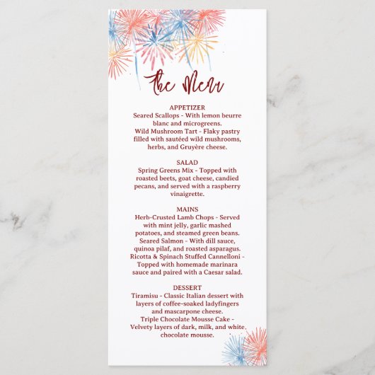 4th of July  Wedding Menu, Minimalist Menu メニュー (正面)