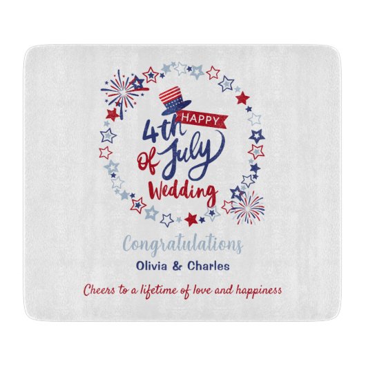 4th of July Wedding | Personalized Bride & Groom カッティングボード (正面)