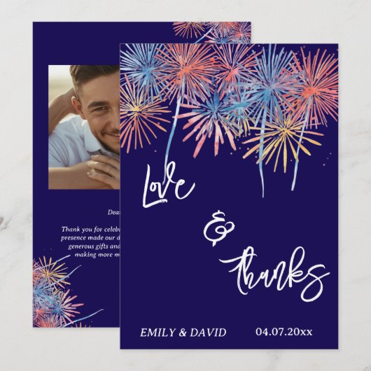 4th of July Wedding Thank You Card W Note 招待状 (正面/裏面)