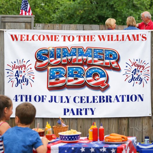 4th of July Welcome Banner – Patriotic Summer BBQ 横断幕