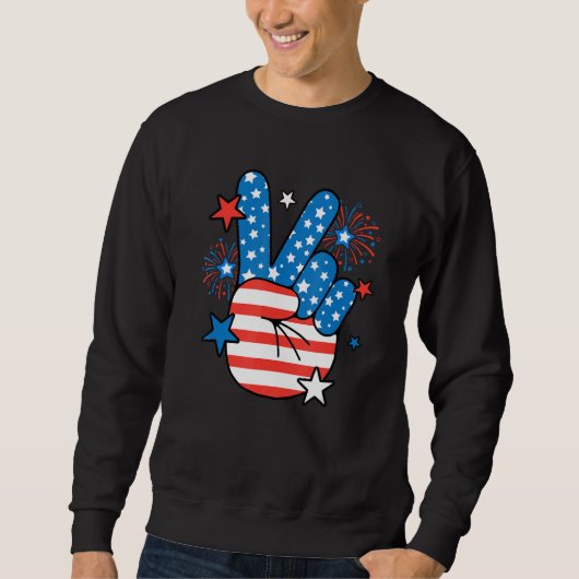 4th Of July  Women Men Kids Peace Sign American Fl スウェットシャツ (正面)