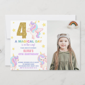 4th Rainbow Unicorn誕生日招待状w photo 招待状