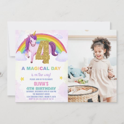 4th Rainbow Unicorn誕生日招待状w photo 招待状 (正面)