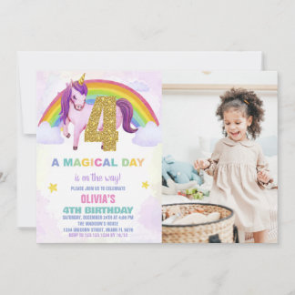 4th Rainbow Unicorn誕生日招待状w photo 招待状