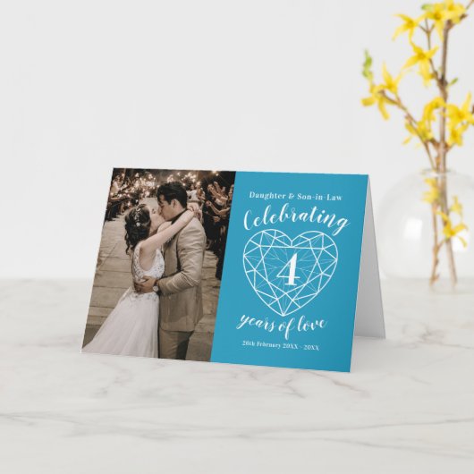4th Wedding Anniversary blue topaz heart カード (黄色い花)