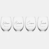 4x手書エレガントきスクリプト名とカスタム文字 ステムなしワイングラス (正面)