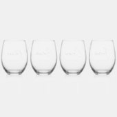 4x手書エレガントきスクリプト名とカスタム文字 ステムなしワイングラス (裏面)