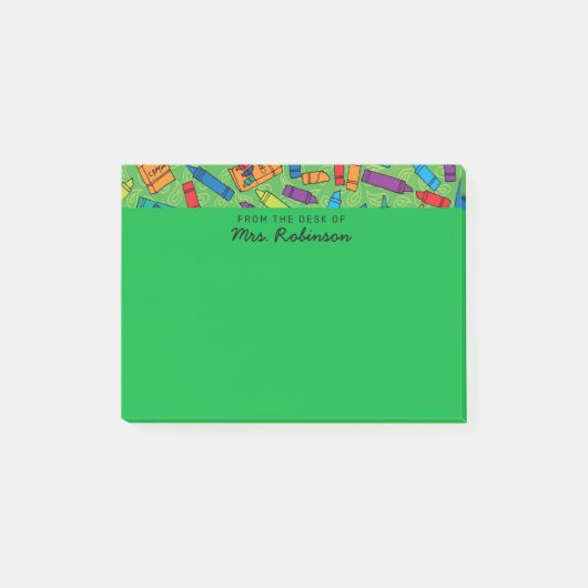 4x3のデスクから可愛い緑のクレヨン先生 ポストイット (正面)
