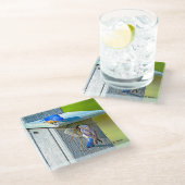 4x4ガラスのコースターに入り込んでいる020ブルーバード ガラスコースター (アングル)