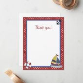 4x5セーリング遠くに帆船レッドマットフラットサンキュー ノートカード (正面/裏面インサイチュ)