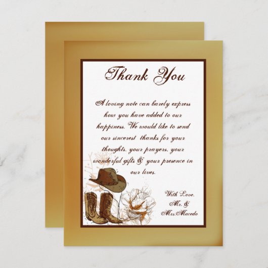 4x5フラットサンキューカードウェスタン女性のカーボーイ帽子/ブーツ サンキューカード (正面/裏面)