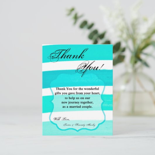 4x5フラットサンキューカードグラデーションストライプティール(緑がかった色)ライン サンキューカード (スタンド正面)