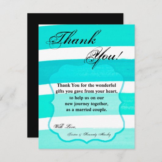 4x5フラットサンキューカードグラデーションストライプティール(緑がかった色)ライン サンキューカード (正面/裏面)