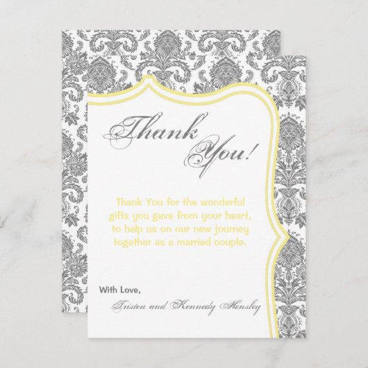 4x5フラットサンキューカードグレーイエローダマスクレース サンキューカード (正面/裏面)
