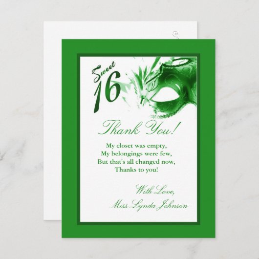 4x5フラットサンキューカードスイート16グリーンパーティー サンキューカード (正面/裏面)