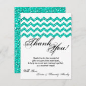 4x5フラットサンキューカードティール(緑がかった色)グリッターシボロンストリップ サンキューカード (正面/裏面)