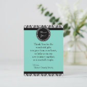 4x5フラットサンキューカードティール(緑がかった色)&ブラックダマスク サンキューカード (スタンド正面)