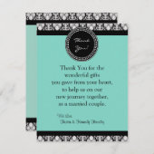 4x5フラットサンキューカードティール(緑がかった色)&ブラックダマスク サンキューカード (正面/裏面)