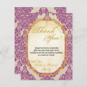 4x5フラットサンキューカードパープル金ゴールドダマスクレースPr サンキューカード (正面/裏面)