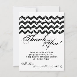 4x5フラットサンキューカードブラックグリッターシェブロン サンキューカード