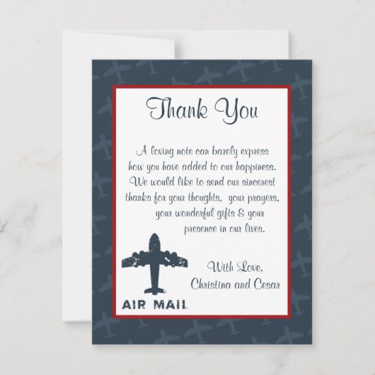 4x5フラットサンキューカード飛行機フライト青/赤 サンキューカード (正面)