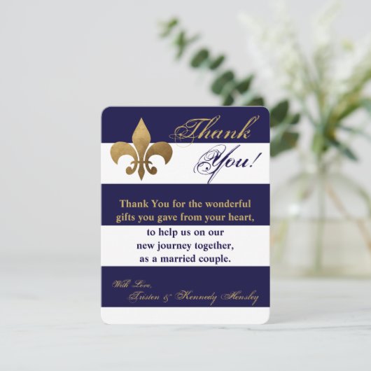 4x5フラットモダンサンキューカードストライプネイビーホワイト サンキューカード (スタンド正面)