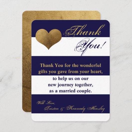 4x5フラットモダンサンキューカードストライプネイビーホワイト サンキューカード (正面/裏面)