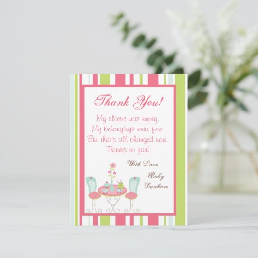 4x5平らなサンキューカードのお茶会のピンクのパステル調の流れ サンキューカード (スタンド正面)