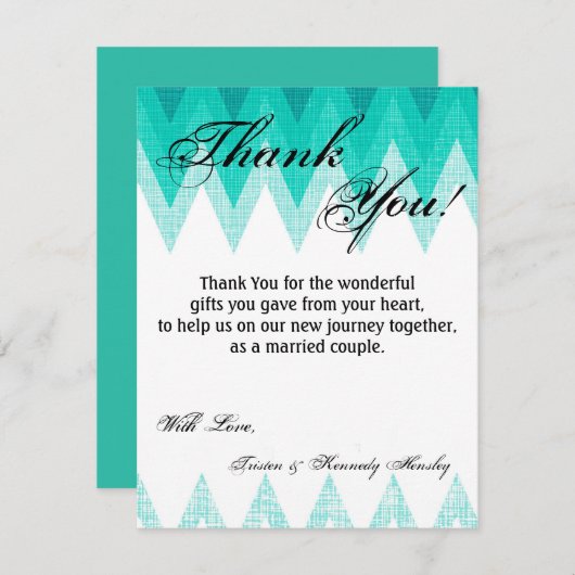 4x5平らなサンキューカードのグラデーションなティール(緑がかった色)シェブロン サンキューカード (正面/裏面)
