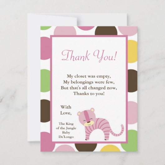 4x5平らなサンキューカードのジャングルの女王のトラのサファリ サンキューカード (正面)