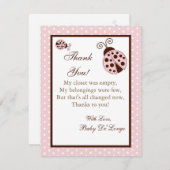 4x5平らなサンキューカードのピンクのてんとう虫 サンキューカード (正面/裏面)