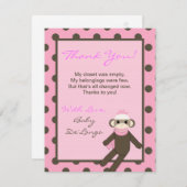 4x5平らなサンキューカードのピンクのソックス猿 サンキューカード (正面/裏面)