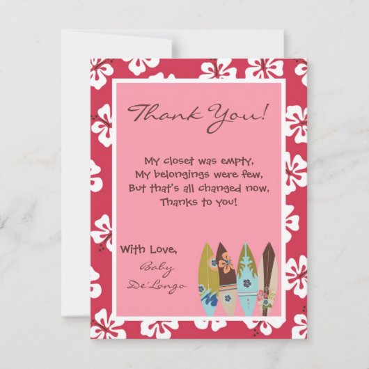 4x5平らなサンキューカードのピンクのハワイのルアウ(ハワイ式宴会) Tropica サンキューカード (正面)