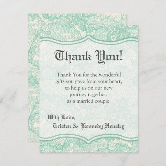 4x5平らなサンキューカードの国のミントのレースのプリント サンキューカード (正面/裏面)