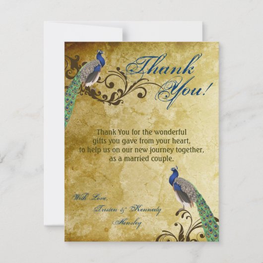 4x5平らなサンキューカードの孔雀のヴィンテージの羽 サンキューカード (正面)