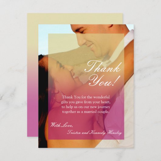 4x5平らなサンキューカードの日没はタンのピンクの写真衰退します サンキューカード (正面/裏面)