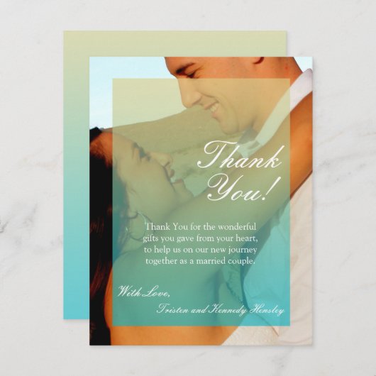 4x5平らなサンキューカードの日没は青タンティール（緑がかった色）の衰退します サンキューカード (正面/裏面)