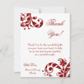 4x5平らなサンキューカードの深紅の花柄Filigre サンキューカード (正面)