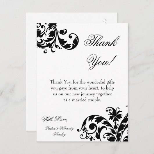 4x5平らなサンキューカードの白黒の花柄Filigre サンキューカード (正面/裏面)