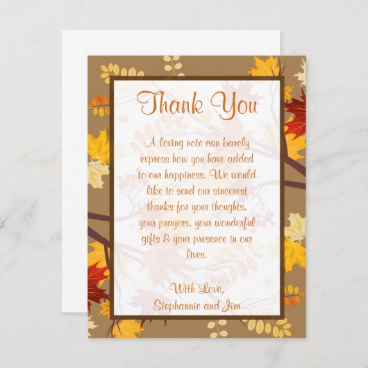 4x5平らなサンキューカードの秋の枝葉 サンキューカード (正面/裏面)