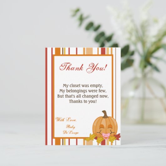 4x5平らなサンキューカードの秋の秋のカボチャベビー サンキューカード (スタンド正面)