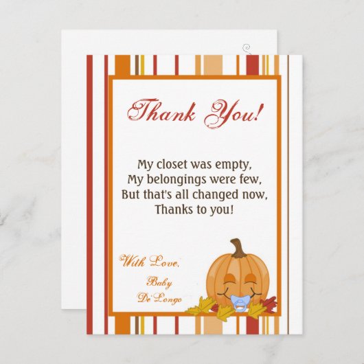 4x5平らなサンキューカードの秋の秋のカボチャベビー サンキューカード (正面/裏面)